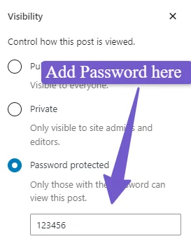 choose password protected in page visibility settings