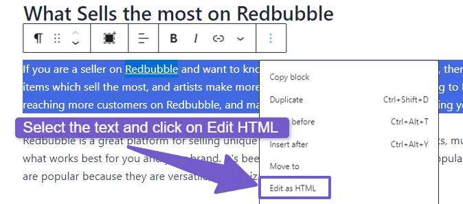 click on edit as html
