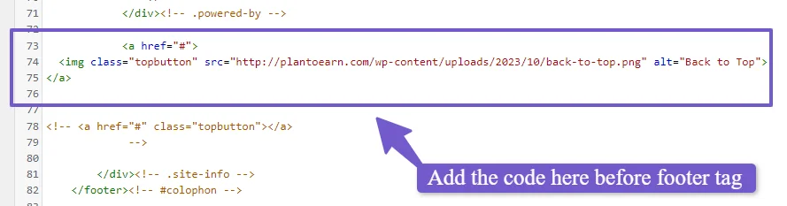 code in footer.php file for scroll to top button