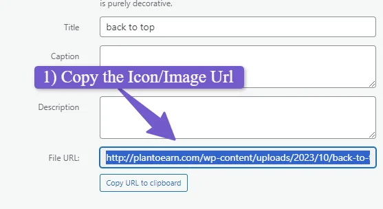 copy the url of back to top button from media library