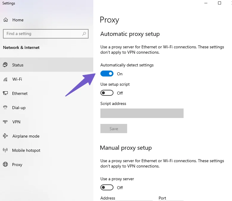 disable proxy settings in windows