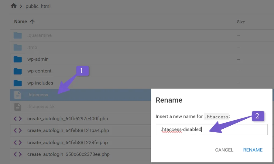 disable the .htaccess file for troubleshooting the wordpress dashboard login issue