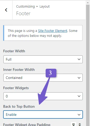 enable back to top button option in theme settings