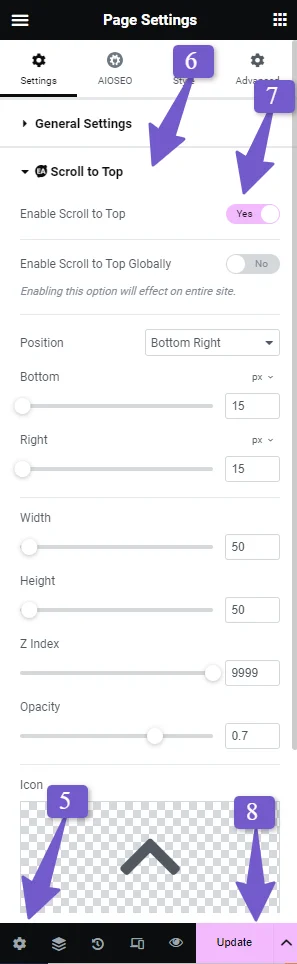 enable essential addon plugin scroll to top in elementor settings