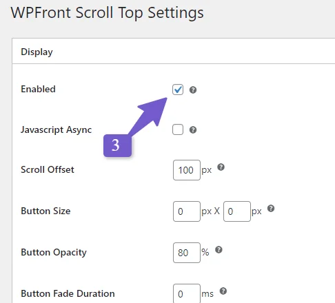 enable scroll to top option in plugin