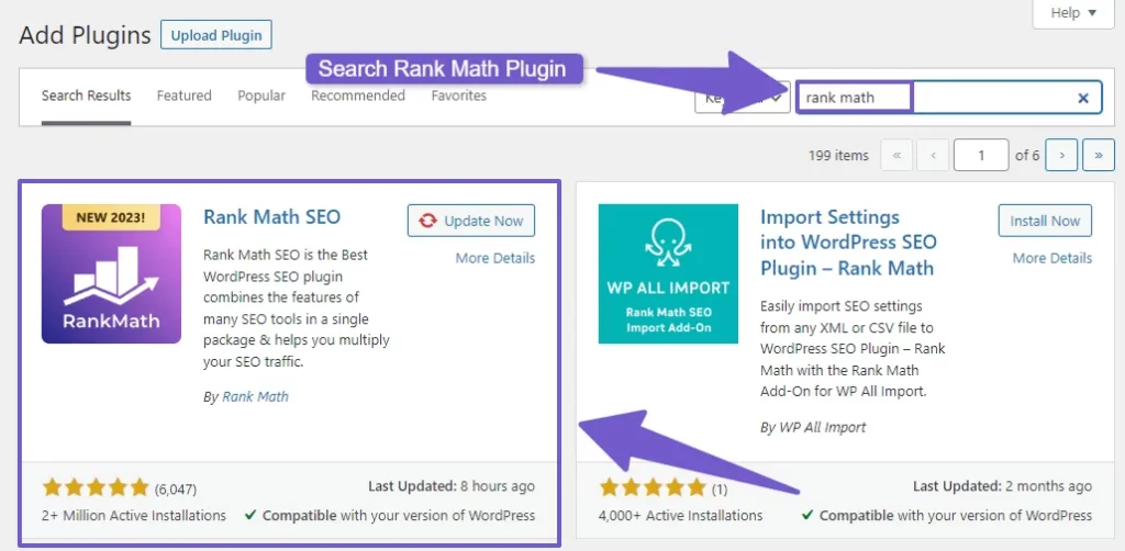 install and activate rank math plugin