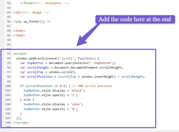 javascript code for animation of back to top button