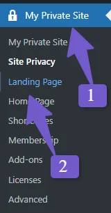 my private site plugin settings