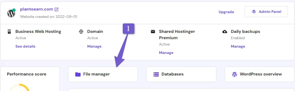 open file manger in hostinger for wp admin url settings