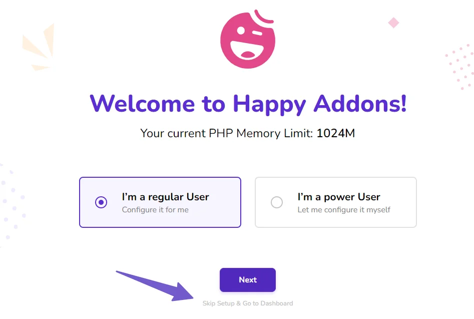 skip the setup of happy addons