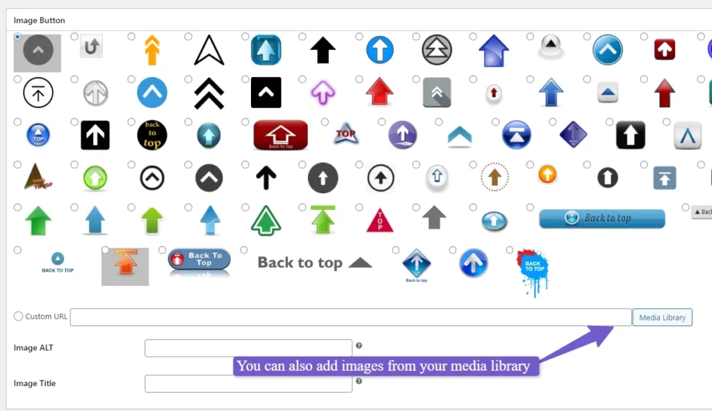 upload scroll to top icon to media library