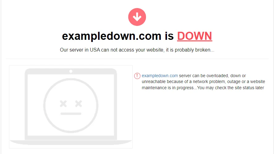 website is down status on monitoring tool