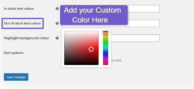 Changing out of stock text color in plugin