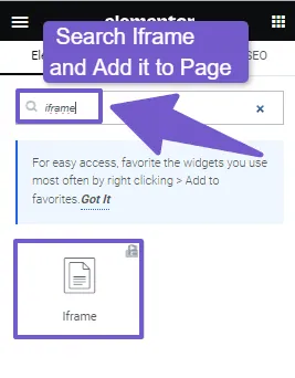 Iframe widget of elementor pack