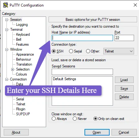 add your SSH credentials to connect your site