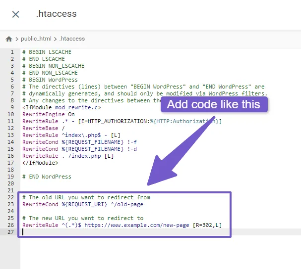 adding code in .htaccess file