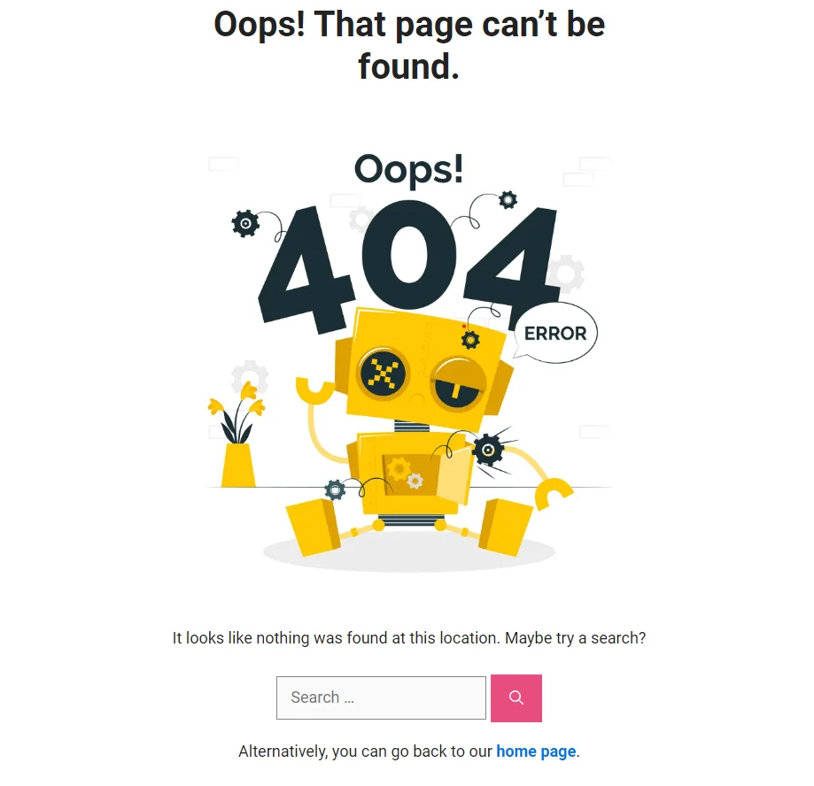 example of custom 404 page designed using coding