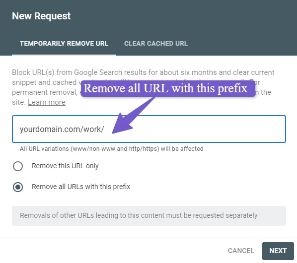 URL prefix to remove from google search