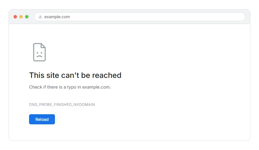 What DNS_PROBE_FINISHED_NXDOMAIN: What It Means and How to Fix It looks like in the browser