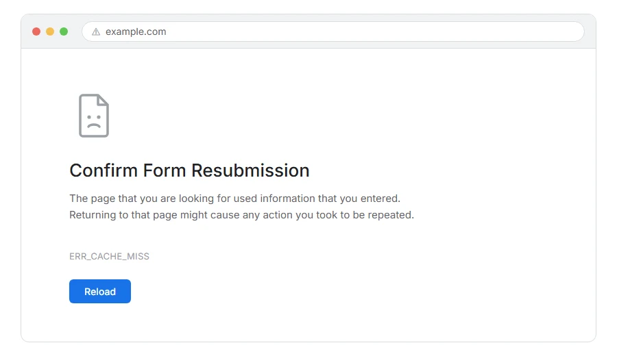 What ERR_CACHE_MISS: What It Means and How to Fix It looks like in the browser