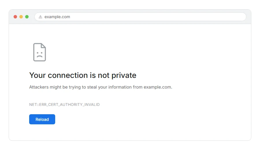 What NET::ERR_CERT_AUTHORITY_INVALID: How to Fix It looks like in the browser