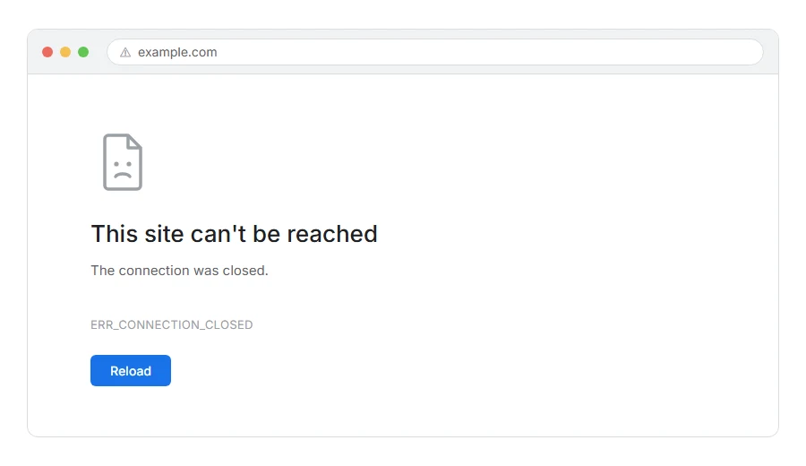 What ERR_CONNECTION_CLOSED: What It Means and How to Fix It looks like in the browser