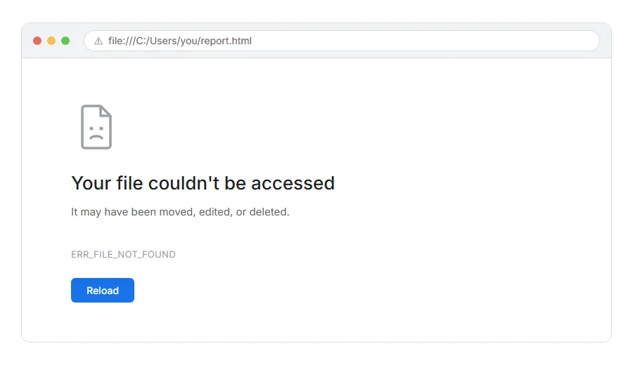 What ERR_FILE_NOT_FOUND: What It Means and How to Fix It looks like in the browser