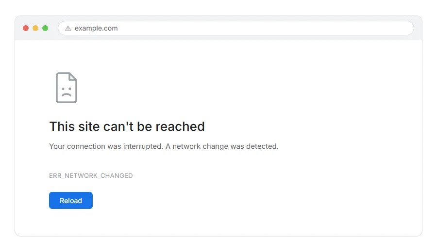 What ERR_NETWORK_CHANGED: What It Means and How to Fix It looks like in the browser