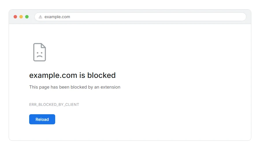 What ERR_BLOCKED_BY_CLIENT: What It Means and How to Fix It looks like in the browser
