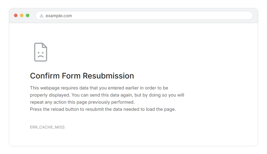 What ERR_CACHE_MISS: What It Means and How to Fix It looks like in the browser