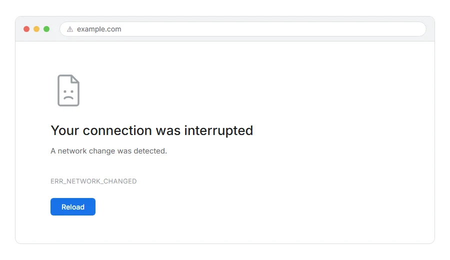 What ERR_NETWORK_CHANGED: What It Means and How to Fix It looks like in the browser