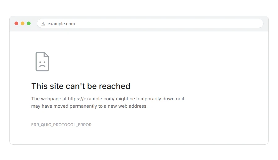 What ERR_QUIC_PROTOCOL_ERROR: What It Means and How to Fix It looks like in the browser