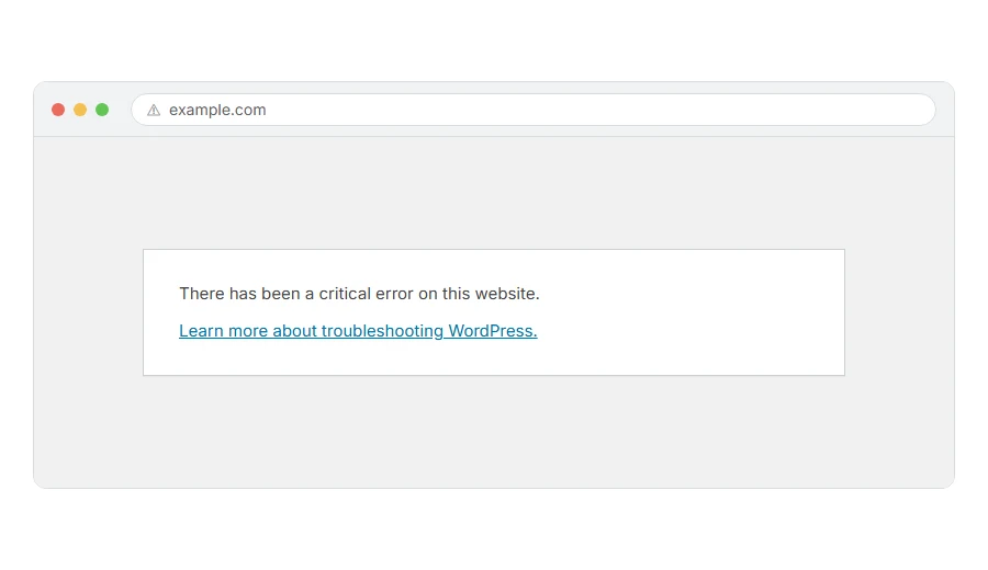 What There Has Been a Critical Error on This Website: Fix looks like in the browser